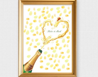 champagne fingerprint guest book - printable file - custom thumbprint tree alternative bottle new years eve, engagement party, wine, alcohol