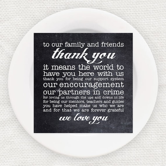 Chalkboard Wedding Reception Thank You Cards Poem Instant Etsy