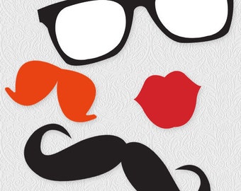 26 printable photo booth props - printable file - moustache on stick designs lips glasses and hats, set, downloadable, print at home, diy