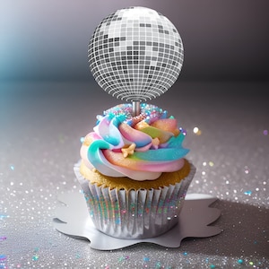 silver disco ball party circles - printable party decorations - cupcake topper glitter ball dance birthday party teenager retro