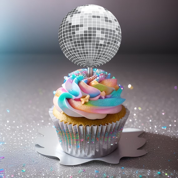 silver disco ball party circles - printable party decorations - cupcake topper glitter ball dance birthday party teenager retro