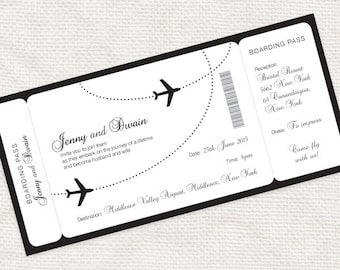 Faire-part de mariage avec carte d'embarquement - fichier imprimable - mariage aviation, faire-part de mariage billet, thème avion, mariage à destination, personnalisé