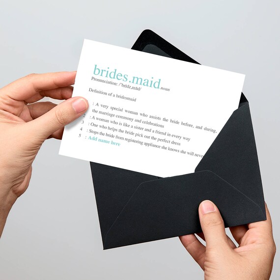 be my bridesmaid dictionary definition card customisable personalised diy template bridesmaid card download turquoise printable editable