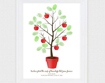 teacher appreciation fingerprint apple tree - printable file - personalized classroom gift, gifts for teachers, thumbprint, class decoration