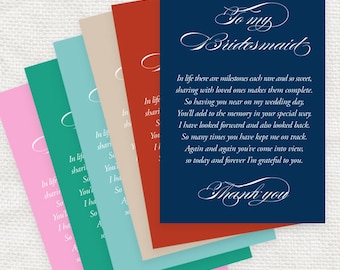 bridesmaid thank you tags - printable file - download green, turquoise, pink, navy blue, red and almond, gift tags, favor, bridal party gift