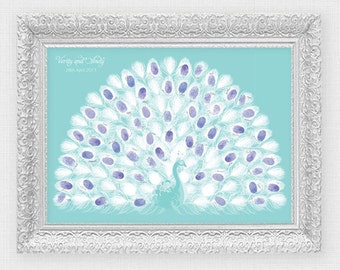 stylised fingerprint peacock guest book - printable file - thumbprint tree alternative, peacock wedding, customised, feather, bird, custom