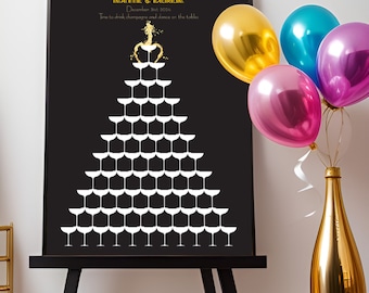 cascading champagne tower signature guest book - printable digital file - gatsby 1920s new years eve wedding engagement custom personalised