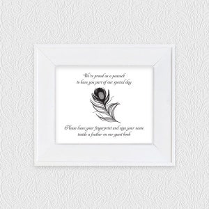 stylised fingerprint peacock guest book printable file thumbprint tree alternative, peacock wedding, customised, feather, bird, custom image 5