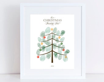 printable fingerprint christmas tree - instant download digital file - christmas decoration, kids activity family tree xmas thumbprint tree