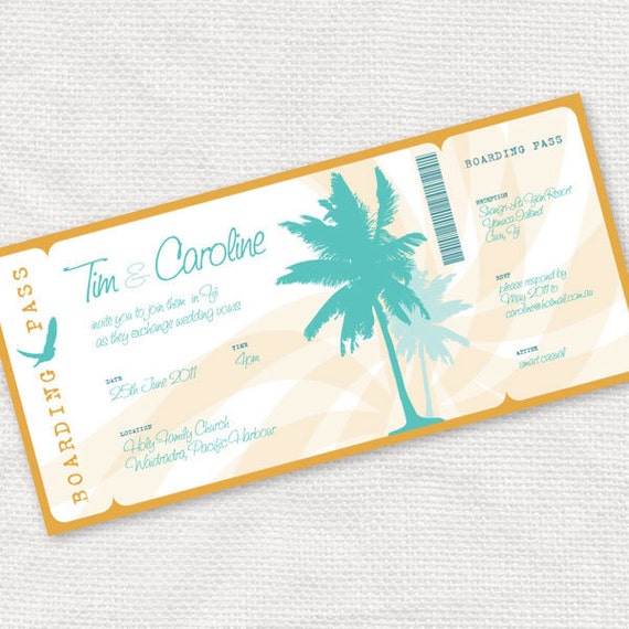 Beach Wedding Invitation Boarding Pass Ticket Style Invite For Etsy