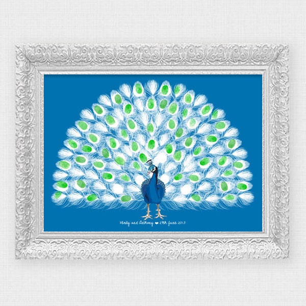 peacock wedding fingerprint guest book - printable file - signature thumbprint bird feather personalized custom indian wedding peacock theme