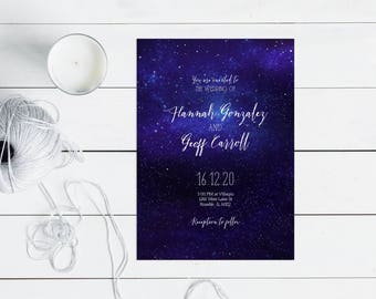 star wedding invitations - printable - romantic evening wedding, constellation space, night sky custom personalised invites - starry night