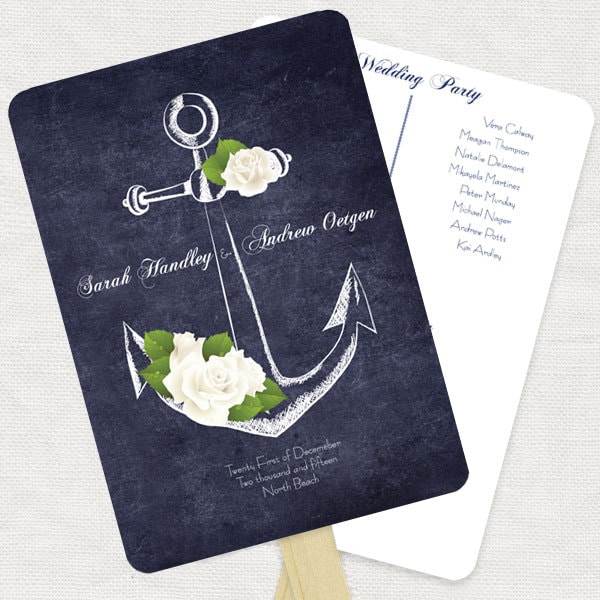 Nautical wedding ceremony program fan anchors away printable | Etsy