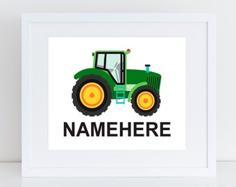 kids tractor art - digital download - diy personalised boys room decor, farmer farm wall art, printable nursery decor, playroom toddler art