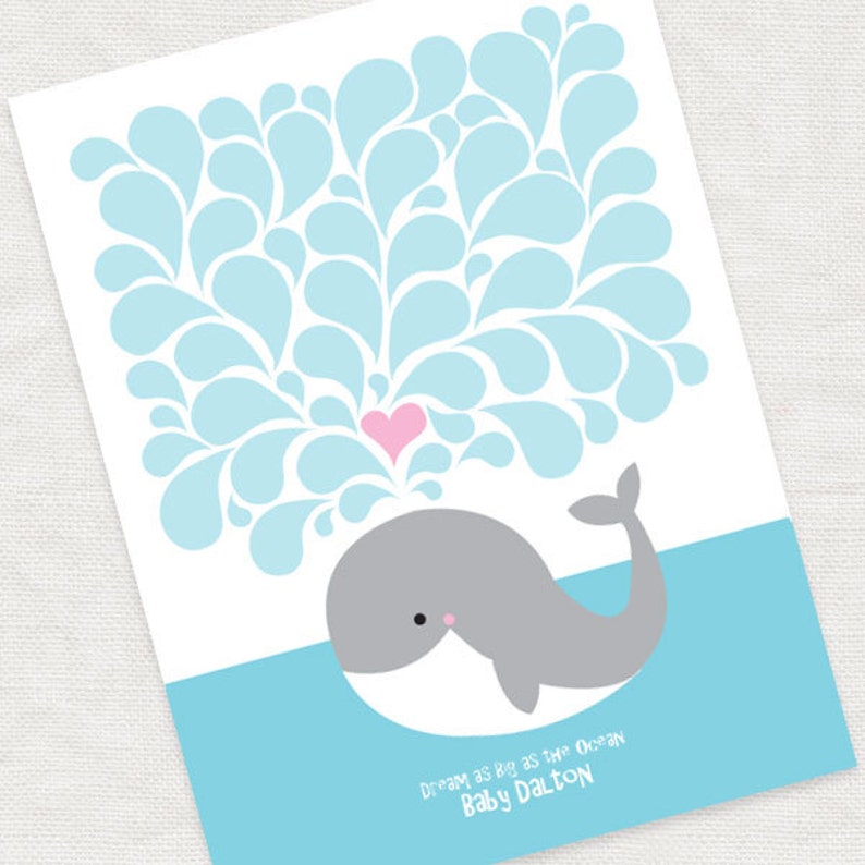 printable file new baby birthday party ocean sea animal nursery art kids children art personalized whale signature baby shower guestbook