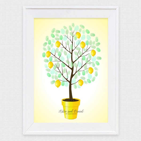 lemon tree wedding fingerprint guest book - printable file - yellow, wedding tree, custom personalised, thumb print, unique guest book ideas