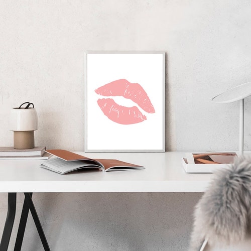 Pink Lips Print Fashion Wall Art Sparkle Lips Poster - Etsy