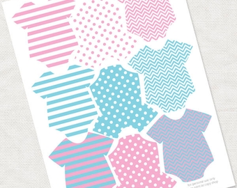 pink and blue baby shower decorations - diy printable instant download tags or banner for baby boy or baby girl pattern striped zigzag favor