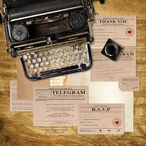 vintage telegram printable wedding stationery set invitation suite 1920s 1930s 1940s invitation, reception or ceremony package, diy invite image 1