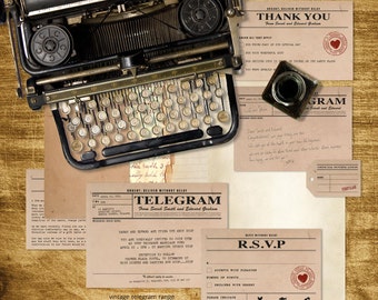 vintage telegram printable wedding stationery set invitation suite 1920s 1930s 1940s invitation, reception or ceremony package, diy invite