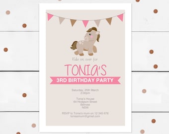 pony invitation girls birthday invitation - DIY DOWNLOAD, horse invitation, pony party invite, cowgirl party, cowgirl birthday pony birthday