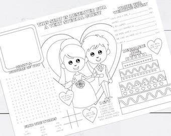 printable kids wedding activity placemat childrens reception coloring colouring page activity sheet instant download kids place setting