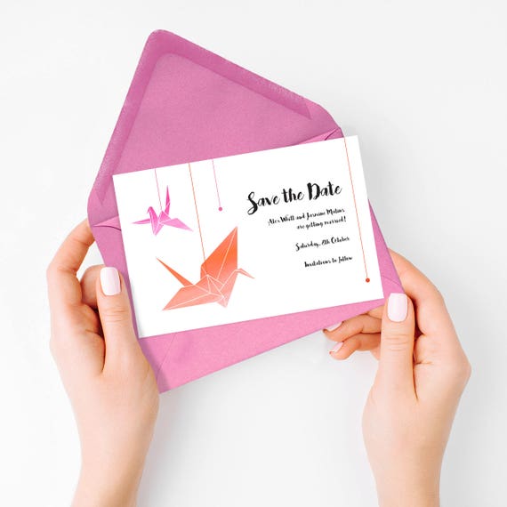 Origami Crane Wedding Save The Date Paper Crane Wedding Crane Save The Date Origami Save The Date Printable Origami Wedding Invitations
