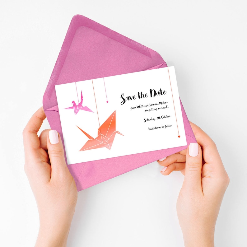 Origami Crane Wedding Save The Date Paper Crane Wedding Etsy