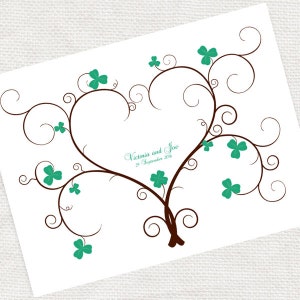 fingerprint wedding guest book alternative lucky shamrock printable irish wedding decor clover, keepsake wedding art, engagement party image 2