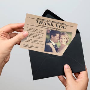 Tarjeta de agradecimiento de boda estilo telegrama vintage - archivo DIY imprimible - tarjeta fotográfica personalizada, nota de agradecimiento, estilo antiguo retro
