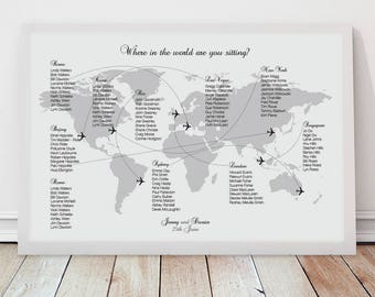 come fly with me wedding seating chart - printable file - airplane world map wedding table plan