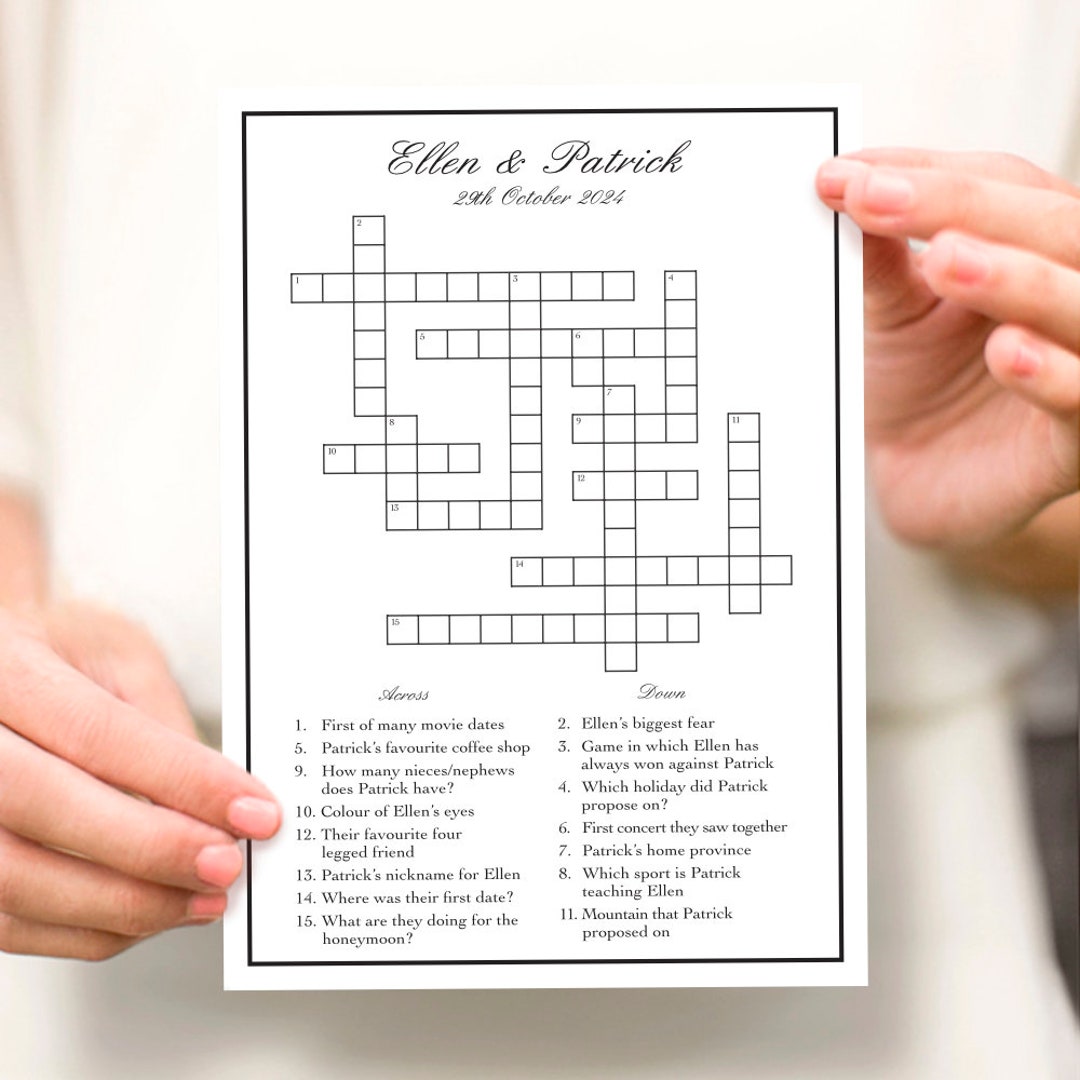 Custom Wedding Crossword Wedding Reception Game Bridal Shower Activity Personalised Puzzle Custom Wedding Crossword Wedding Reception Game Bridal Shower Activity Personalised Puzzle
