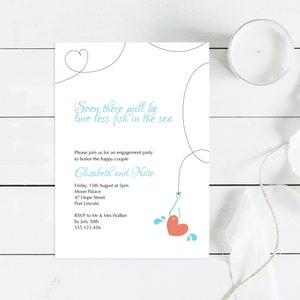 Invitation de fiançailles de pêche - Invitation de douche de couples imprimable avec hoo de pêche et coeur, fichier numérique avec des couleurs et des mots personnalisés