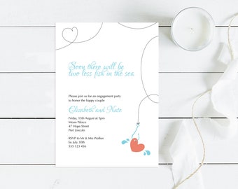 Fishing Engagement Invitation – Printable couples shower invite with fishing hoo & heart, digital file with custom colours and wording