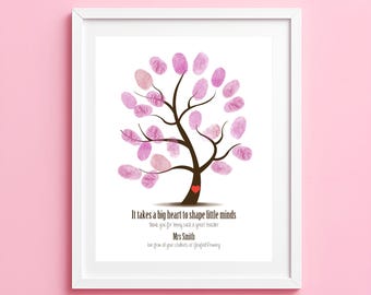 Teacher Fingerprint Tree Printable | Editable Teacher Gift | End of Year Class Gift | DIY Thumbprint Poster Download Teacher Appreciation