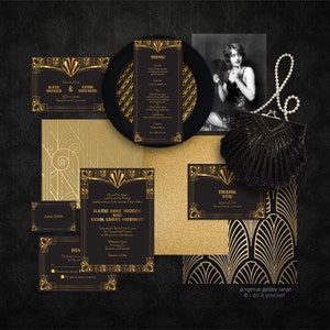 gorgeous gatsby wedding stationery set printable invitation suite 1920s art deco invitation invite, reception or ceremony package