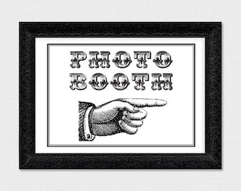 vintage pointing hand photo booth sign - printable file instant download digital file wedding PhotoBooth directions