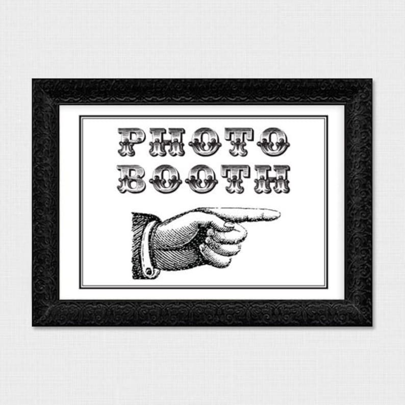 vintage pointing hand photo booth sign printable file instant download digital file wedding PhotoBooth directions image 1