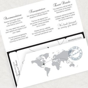 support de billet de carte d'embarquement fichier imprimable pour les détails de transport d'hébergement insérer un PDF numérique voyage en avion mariage - venez voler avec moi