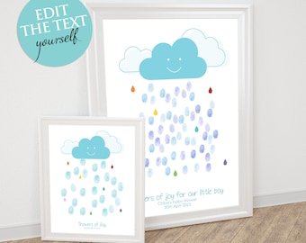 cloud baby shower finger print keepsake - baby shower decorations, guestbook poster, DIGITAL DOWNLOAD, thumbprint guest sign, mum to be gift