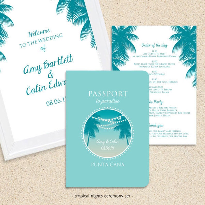 Printable wedding invitation suite tropical nights modern