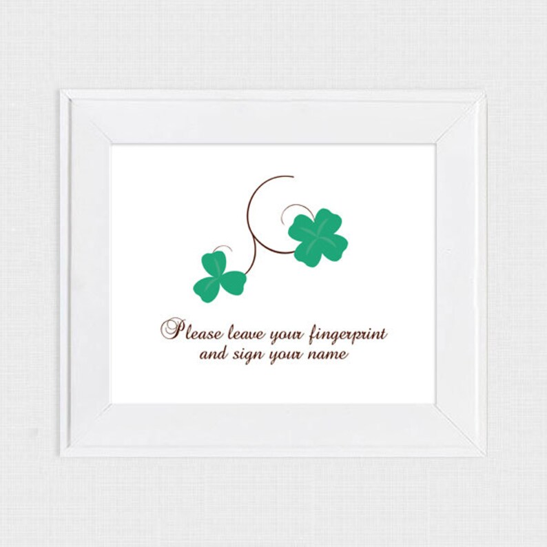 fingerprint wedding guest book alternative lucky shamrock printable irish wedding decor clover, keepsake wedding art, engagement party image 4