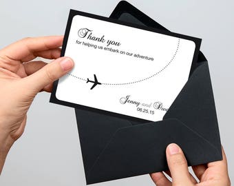 wedding thank you card destination wedding - printable diy - travel themed wedding aviation airplane postcard or folded card thanks come fly