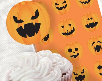 Printable Halloween decor pumpkins party circles cupcake toppers - download diy, Halloween party supplies, decorations, printable stickers