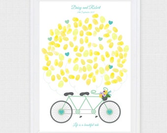 tandem bike wedding fingerprint guest book - PRINTABLE - bicycle wedding, fingerprint art, engagement poster, wedding art, bike themed party