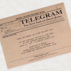 telegram wedding invitation PRINTABLE 1920s antique wedding invite, rustic wedding invitation, typewriter wedding invitation, 1930s invite image 1