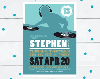 DJ birthday invitation printable – custom kids or adult party invite digital file