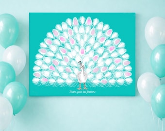 White Peacock Fingerprint Guest Book – Wedding, Baby Shower & Birthday Poster