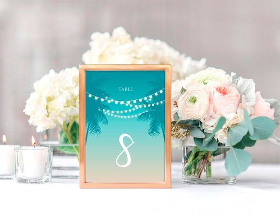 Beach Wedding Table Numbers Instant Download Tropical Etsy