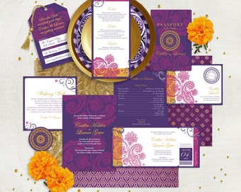 exotic travel printable wedding stationery set invitation suite indian, destination, travel invitation, reception or ceremony package